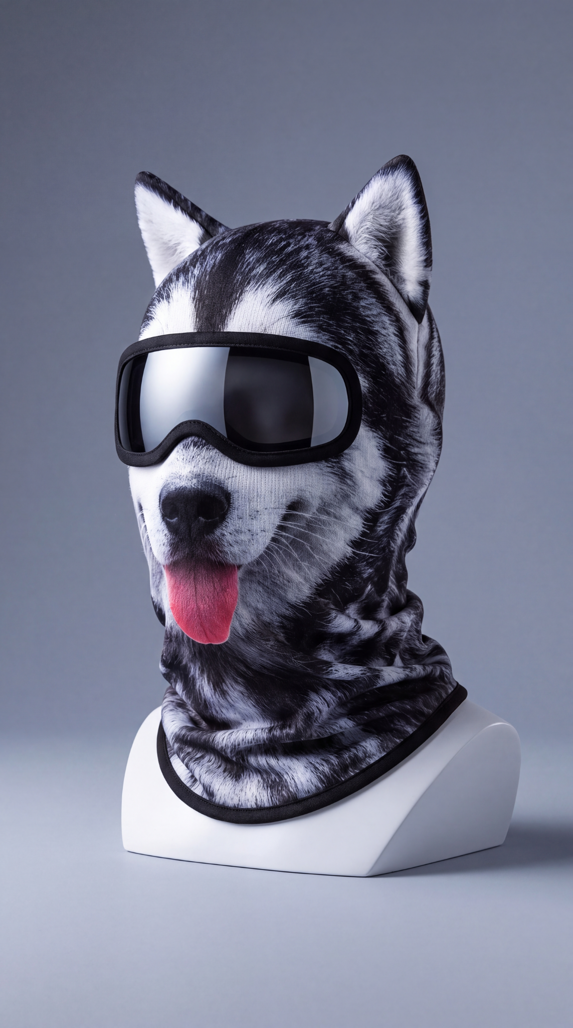 Pasamontañas husky con gafas sobre maniquí